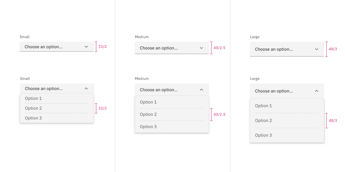 Sizes for dropdown